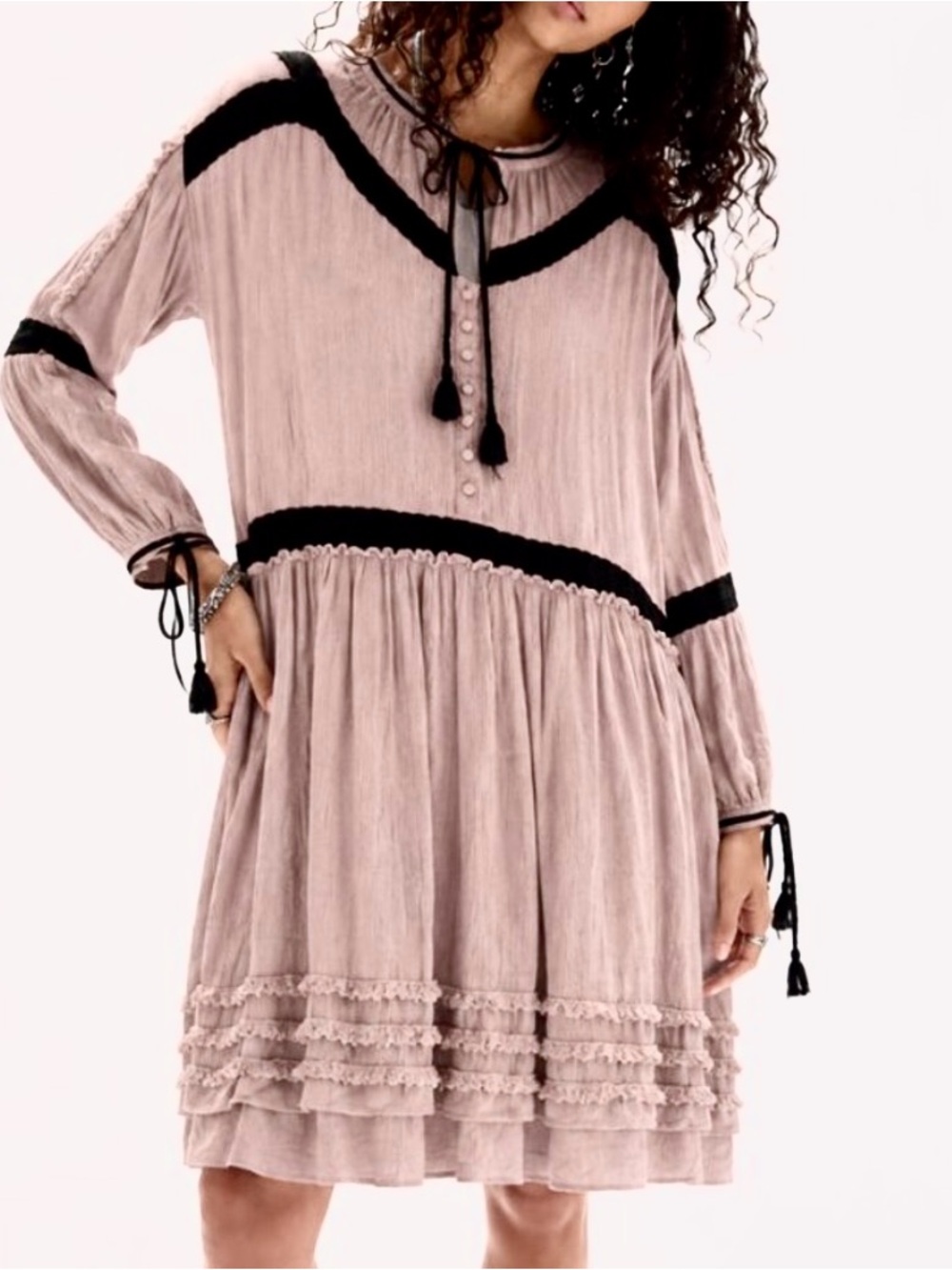 LIKE NEW • Free People Crochet Ribbon Trim Dress in Mauve •